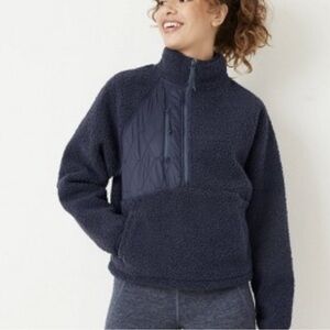 JoyLab Navy Quilted Fleece Sherpa Jacket
